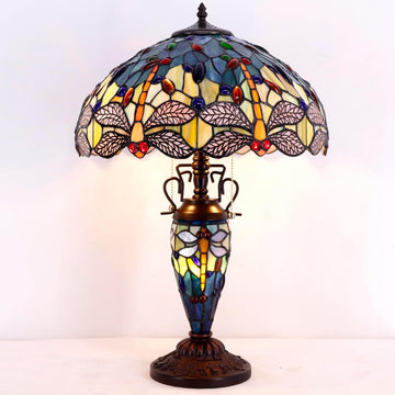 Tiffany Table Lamp Werfactory® Stained Glass Dragonfly Mother-Daughter Desk Light